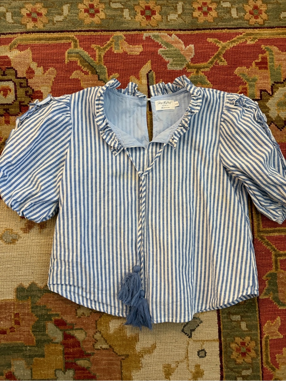 Shop the Mint Girls Blue Striped Ruffle Top Size 7/8